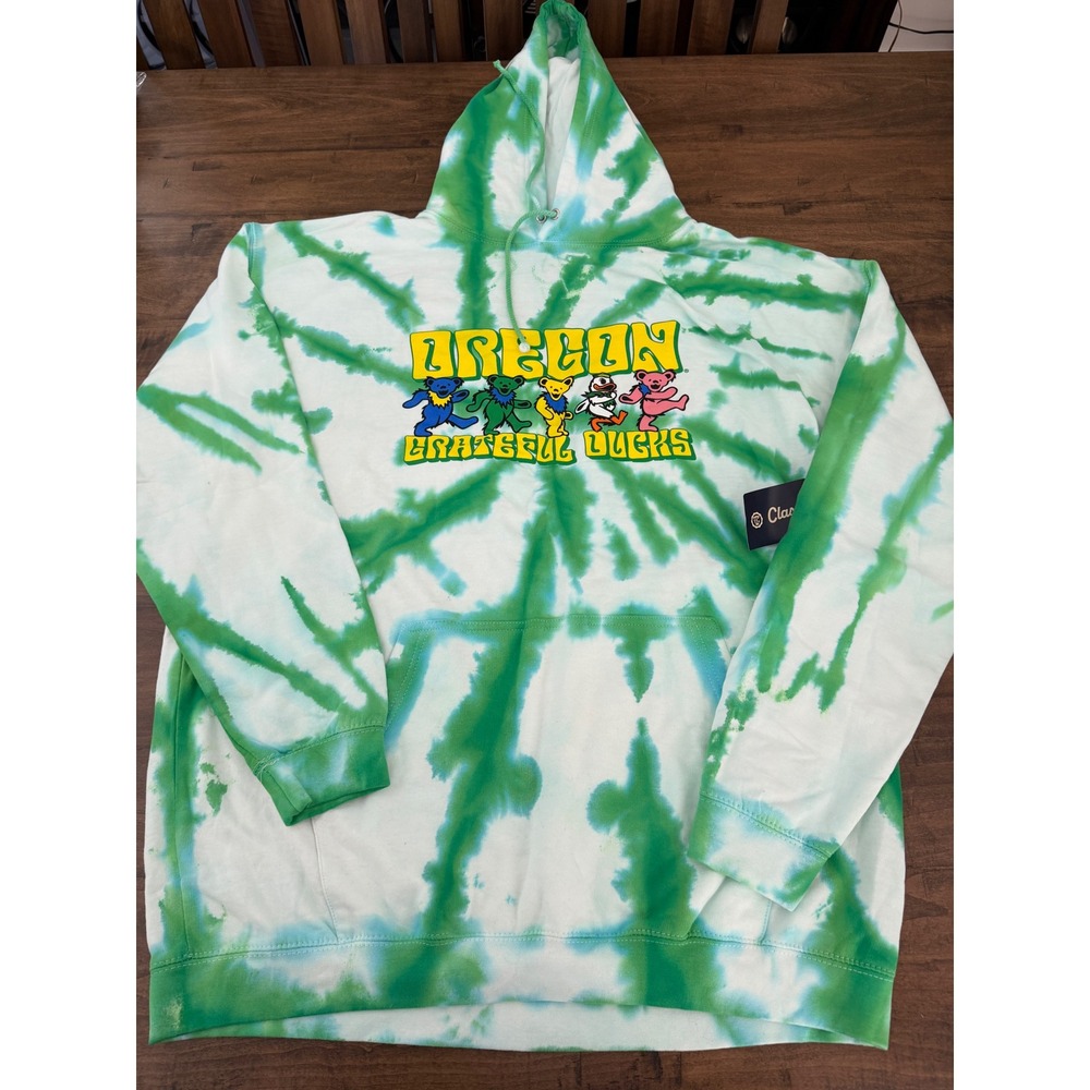 Oregon Ducks Grateful Dead Tie Dye Hoodie Mens 3XL Green White Grateful Ducks